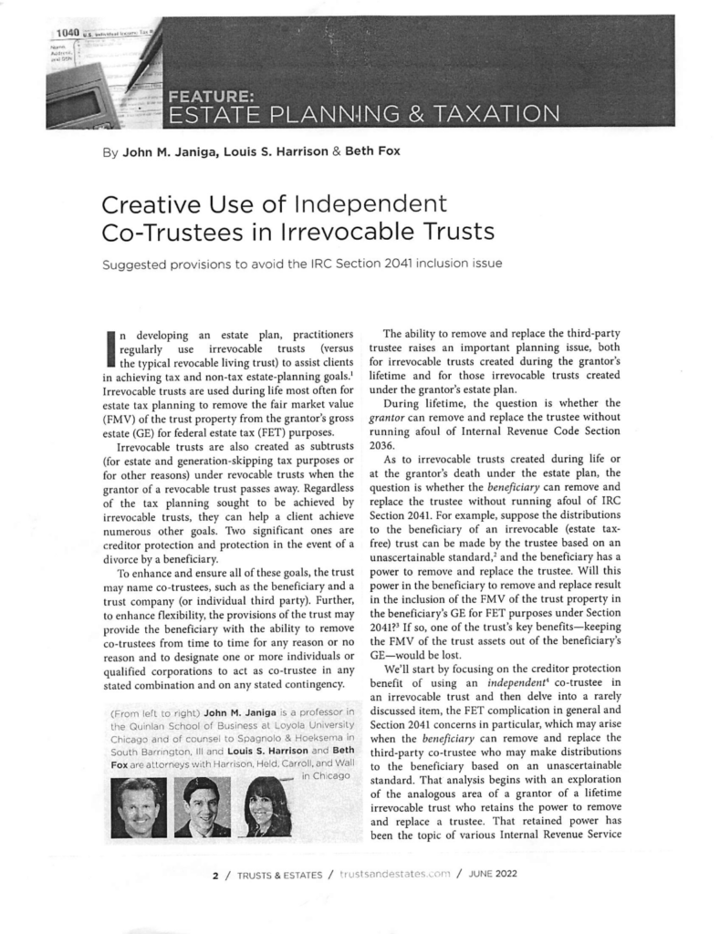 Creative Use Of Independent Co-Trustees In Irrevocable Trusts